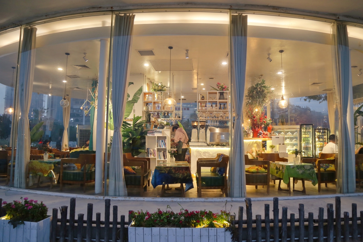 Beach view from cafe