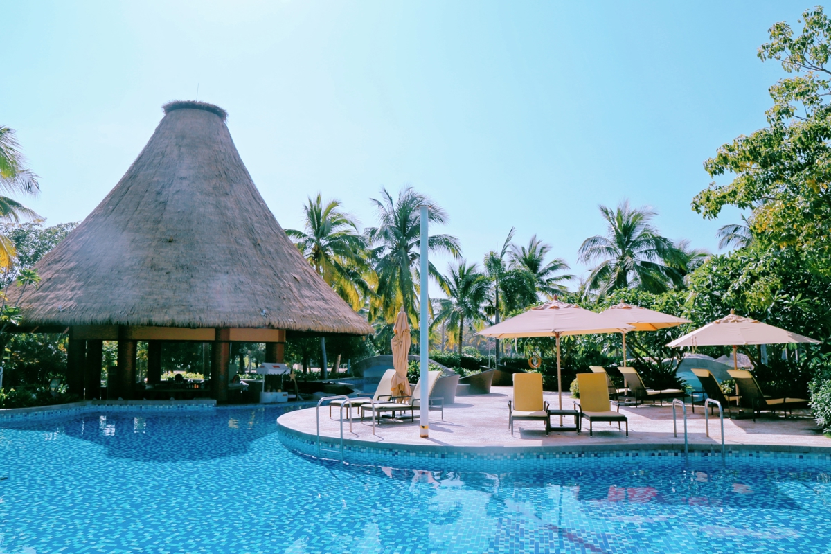 Pool bar with thatched roof