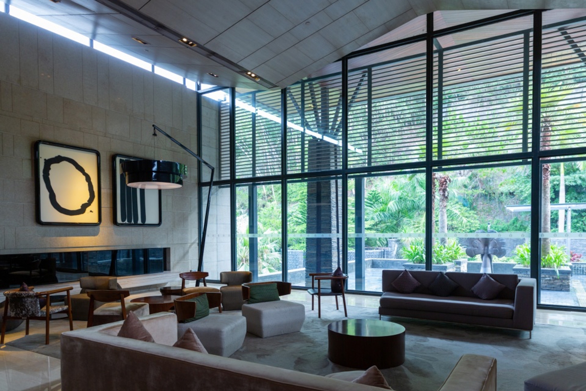 Hotel lobby with art installations