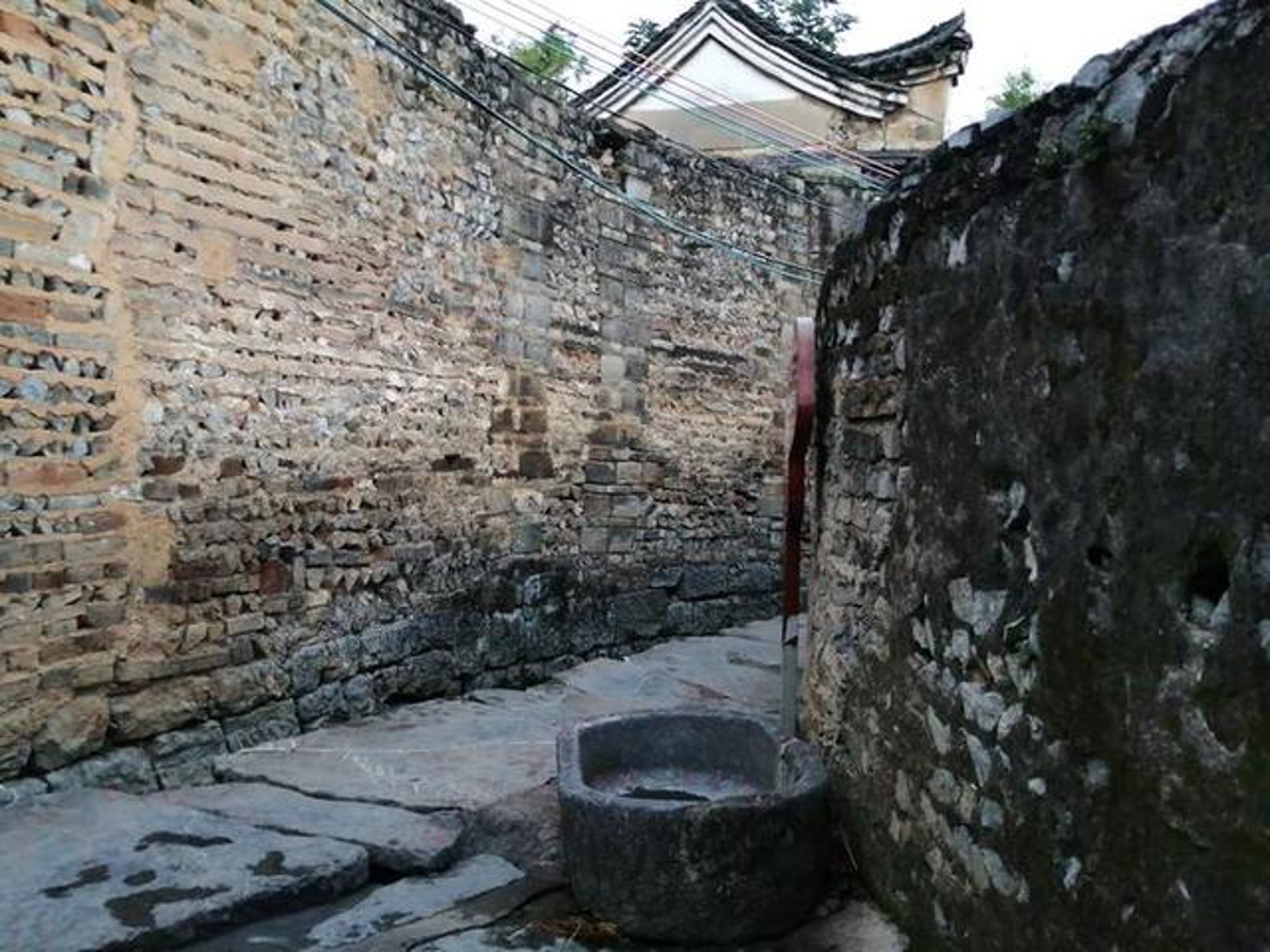 Village lane with stone path