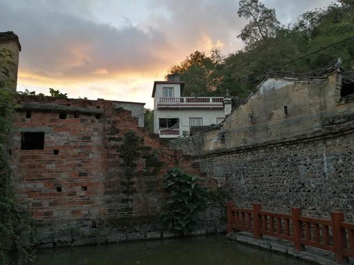 Sunset with ancient buildings